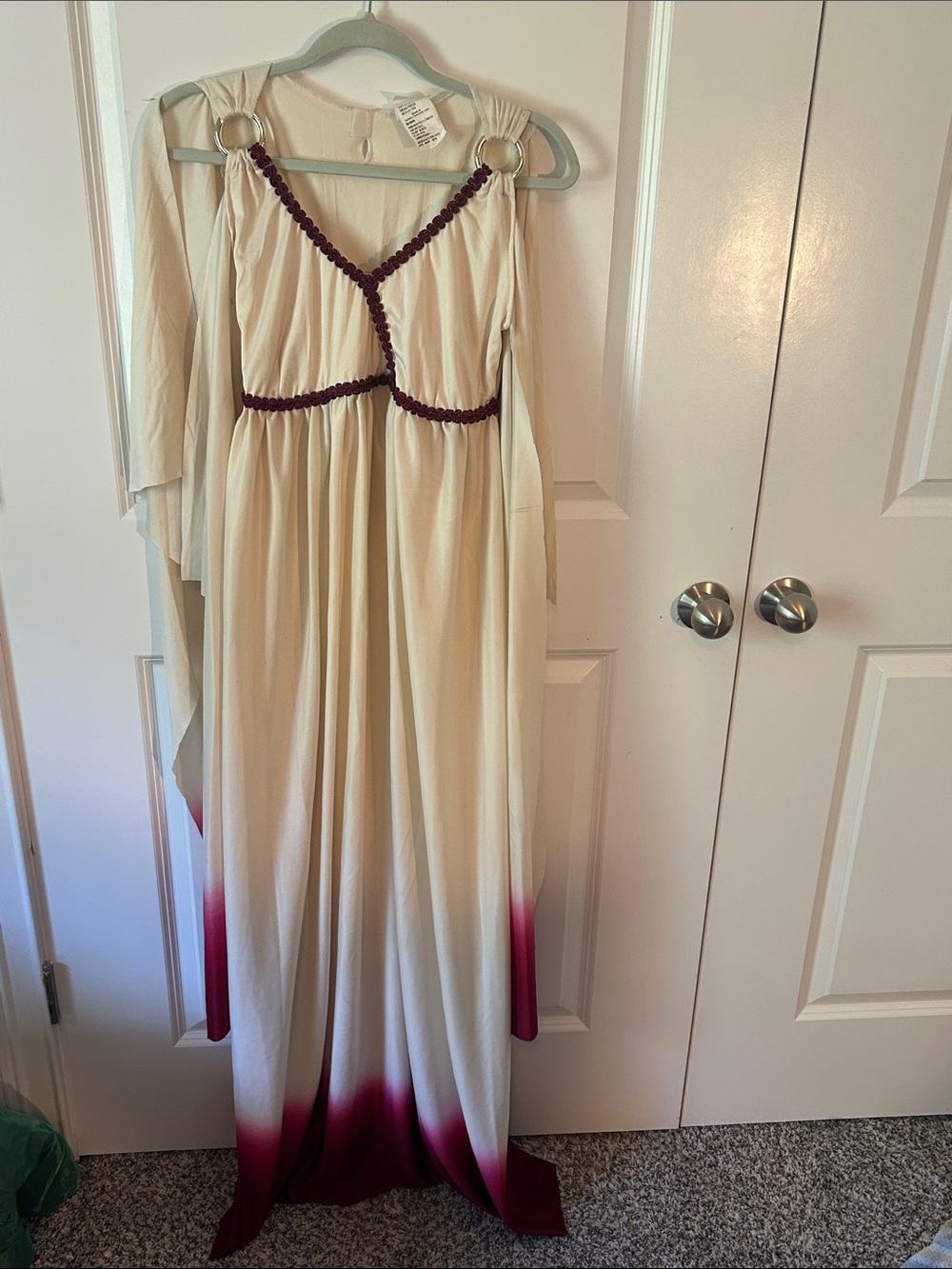 Cream and Burgundy Ombre Maxi Dress with Braided Trim